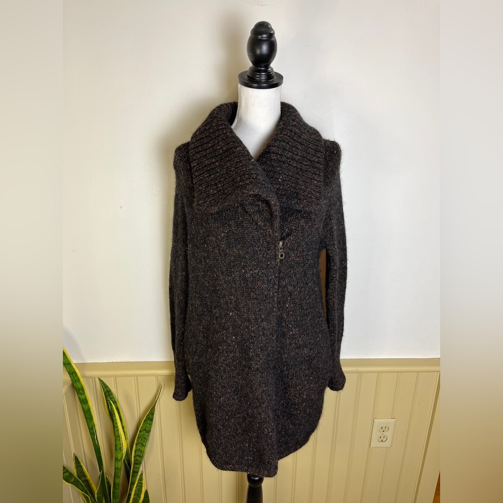 Joie Alpaca Wool Blend Zip Sweater Cardigan S Brown Charcoal Oversized Cozycore